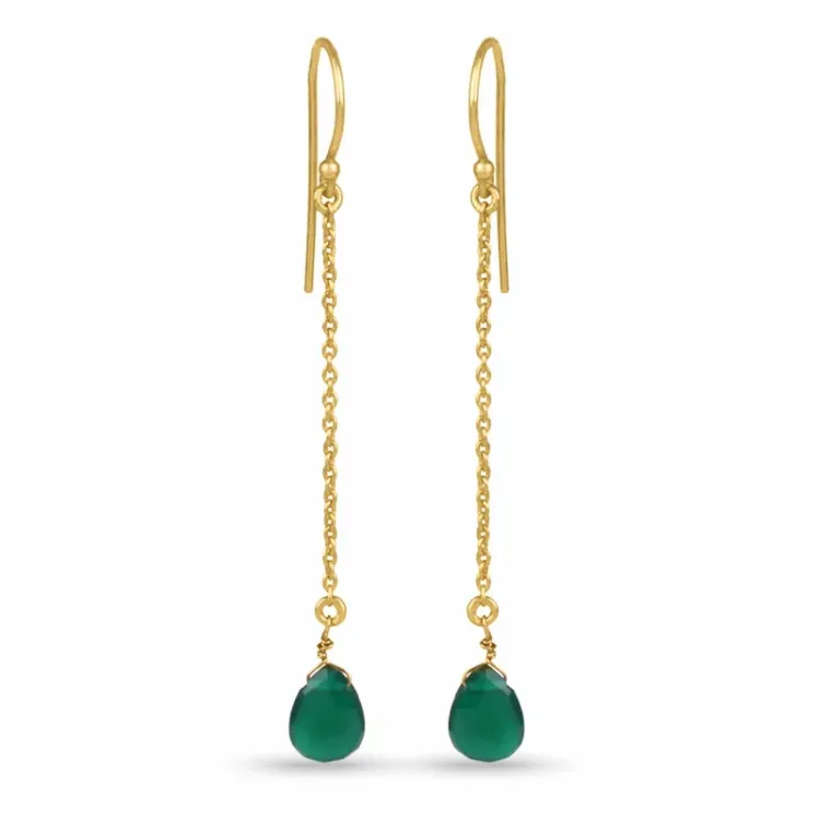 groene onyx oorbellen in verguld sterlingzilver - Loom Stones