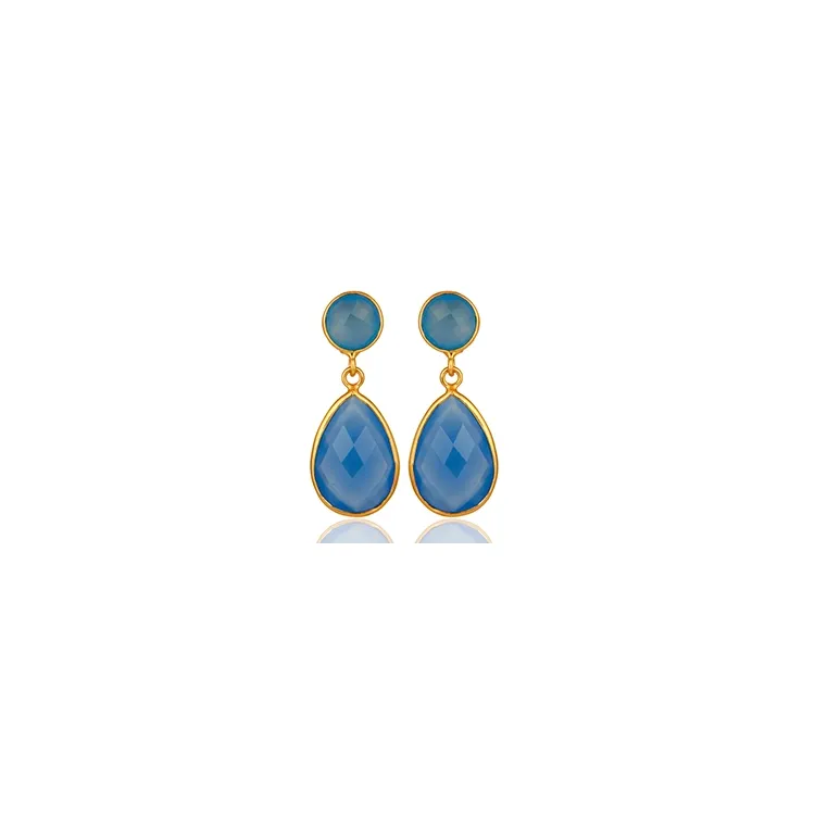 druppelvormig blauwe caledoniet oorbellen in verguld sterlingzilver