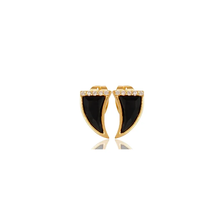 Zwart onyx oorsteker in verguld sterlingzilver