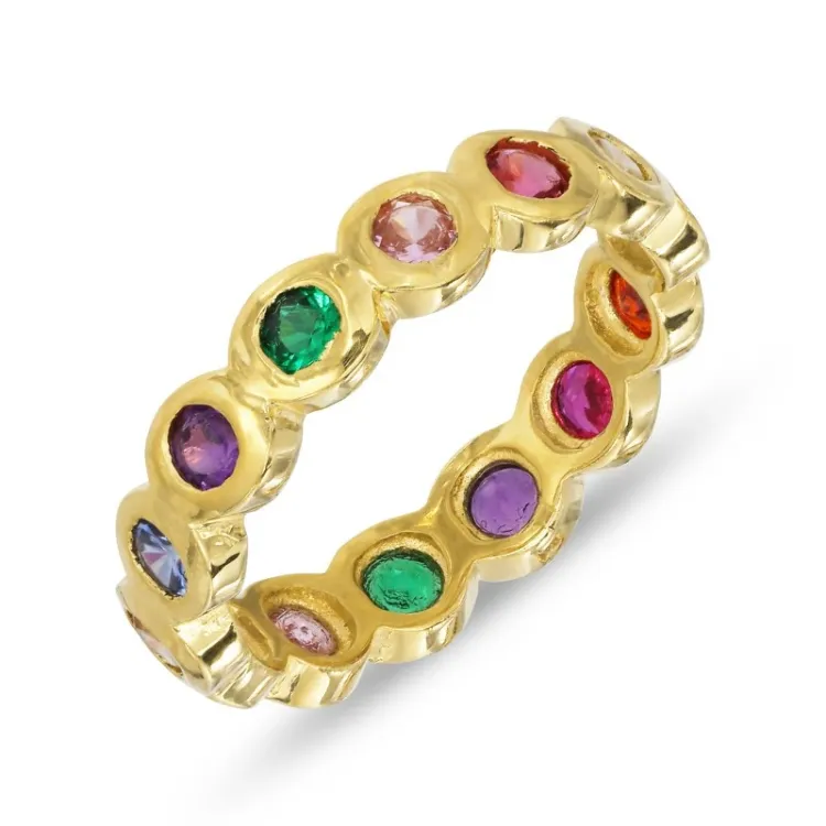 veelkleurig zirkoon ring in verguld sterlingzilver - Bubbly Twist