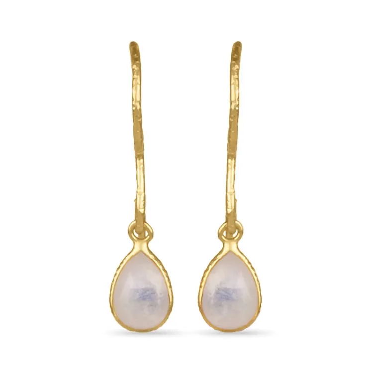 witte maansteen oorbellen in verguld sterlingzilver - Loom Stones