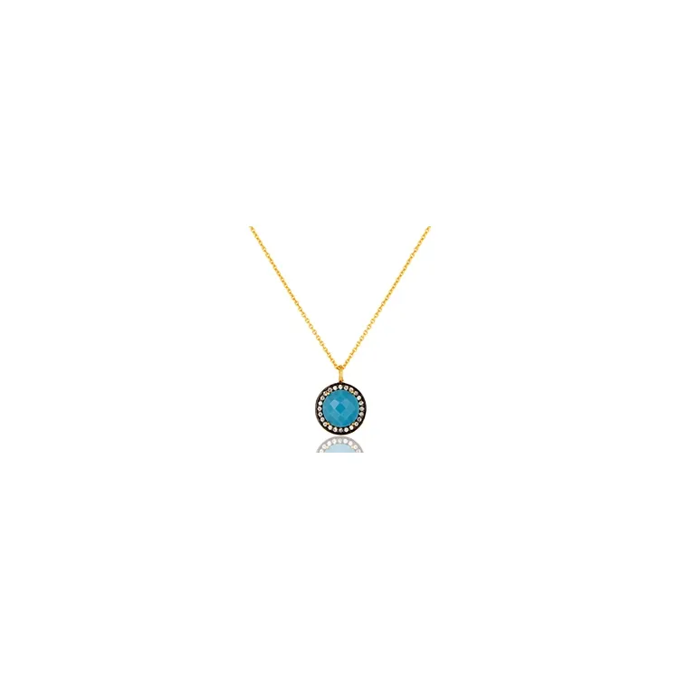Rond blauwe ketting in verguld sterlingzilver met hanger in geoxideerd sterlingzilver