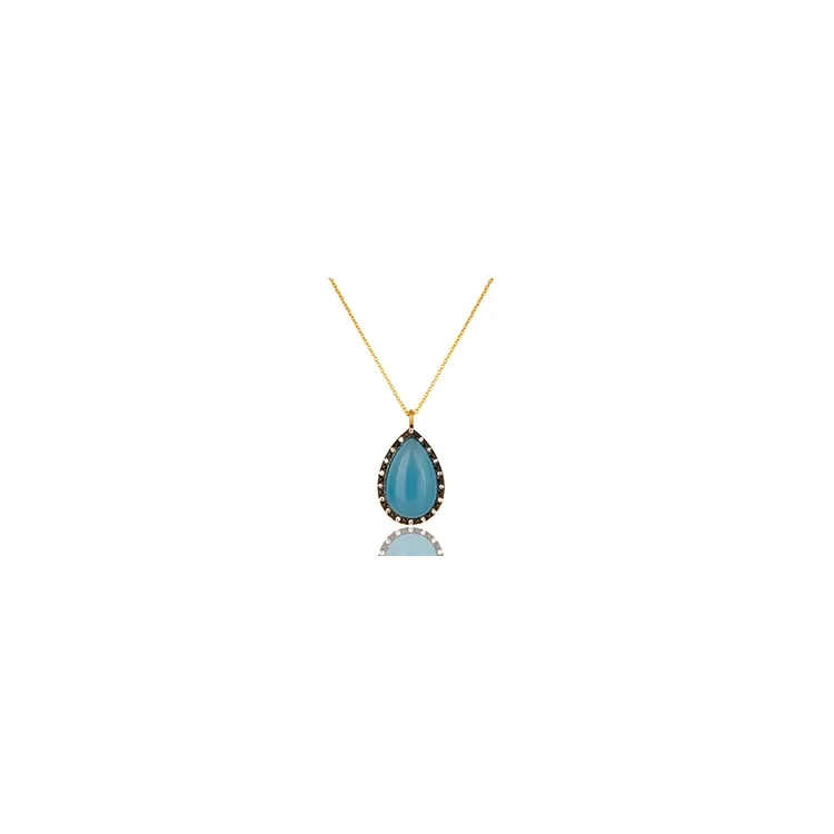 Druppel ketting in verguld sterlingzilver met hanger in geoxideerd sterlingzilver