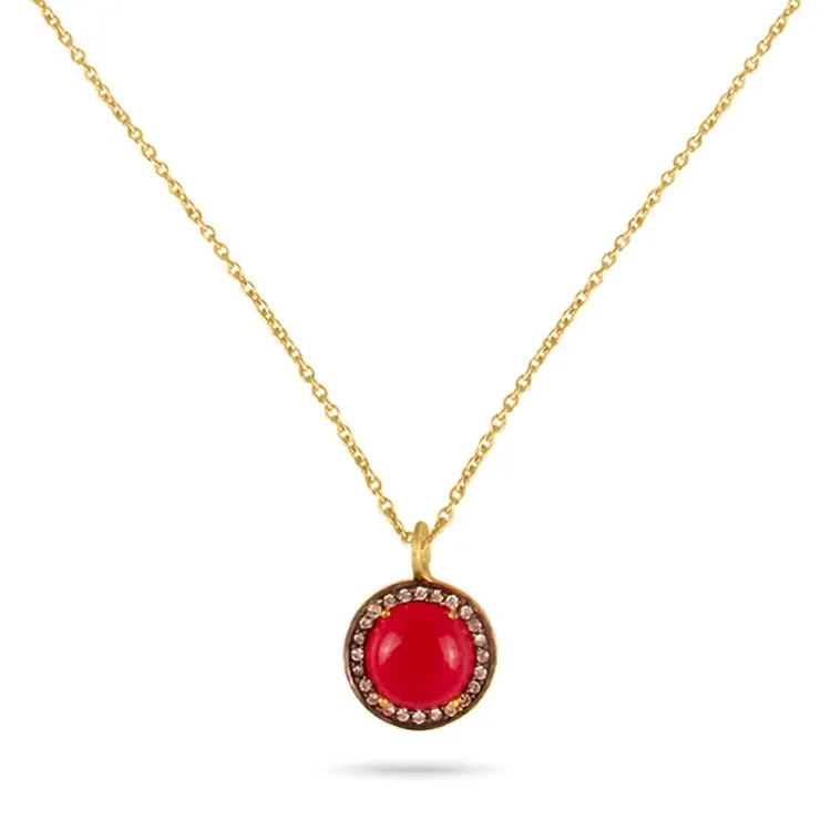 Rode ketting in verguld sterlingzilver met hanger in geoxideerd sterlingzilver