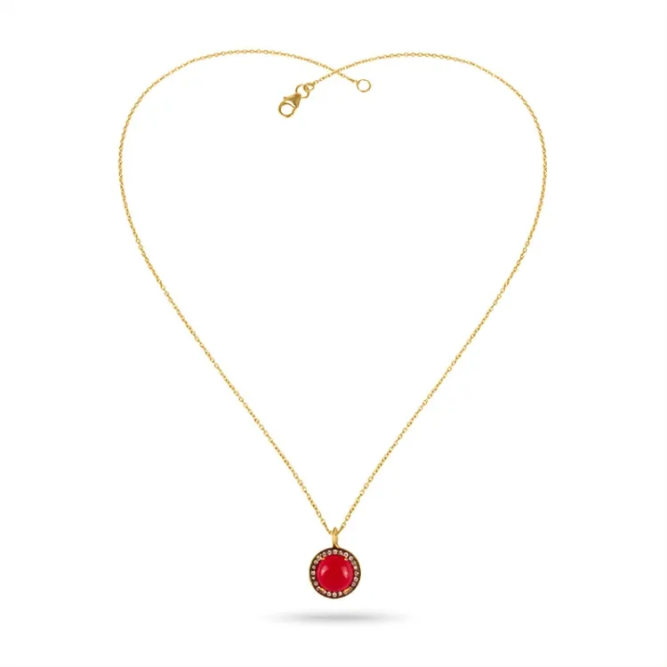 Rode ketting in verguld sterlingzilver met hanger in geoxideerd sterlingzilver