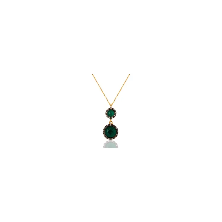 Groen onyx ketting in verguld sterlingzilver met hanger in geoxideerd sterlingzilver