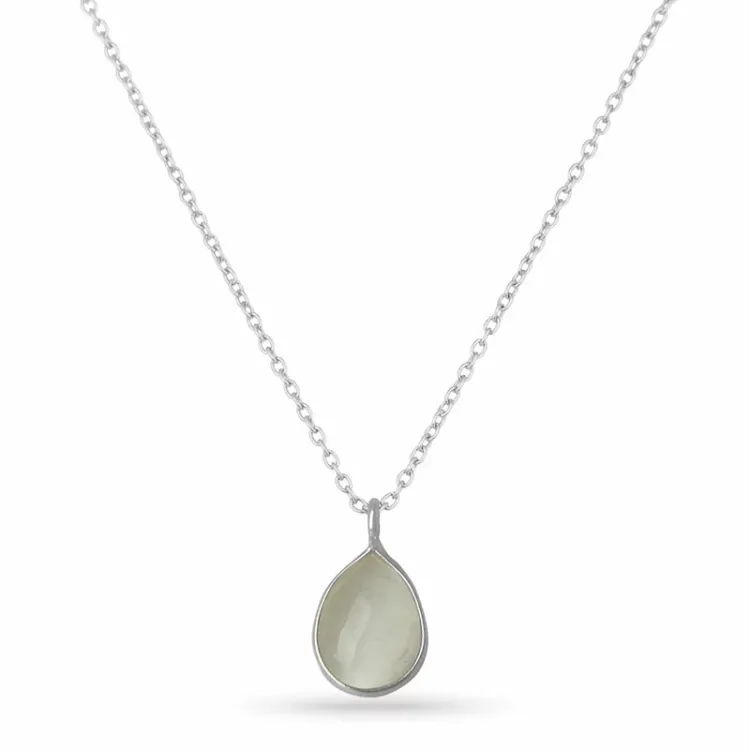 witte maansteen ketting in zilver met hanger in zilver - Loom Stones
