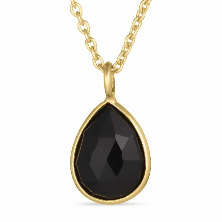 testsieraad druppel onyx ketting in verguld sterlingzilver met hanger in verguld sterlingzilver