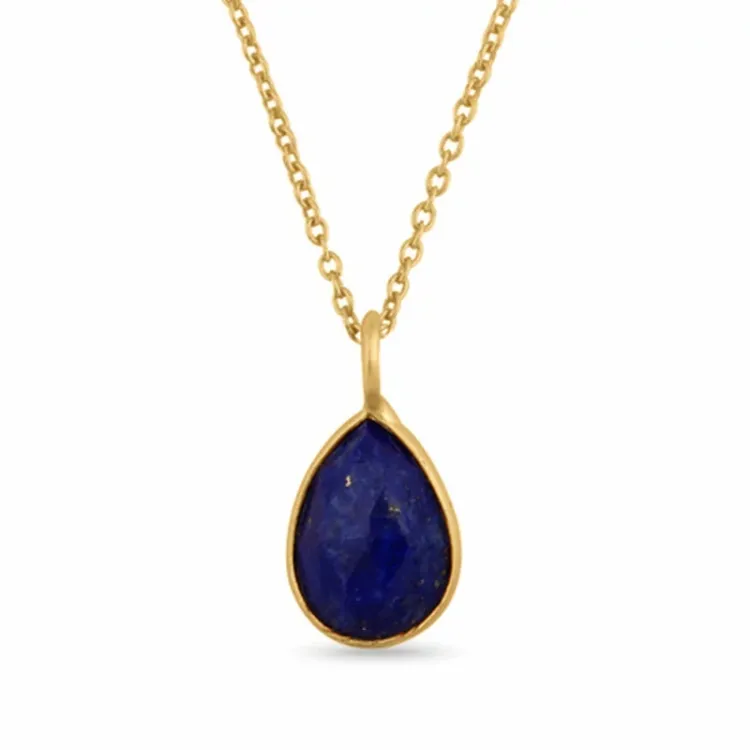 druppel blauwe ketting in verguld sterlingzilver met hanger in verguld sterlingzilver - Loom Stones