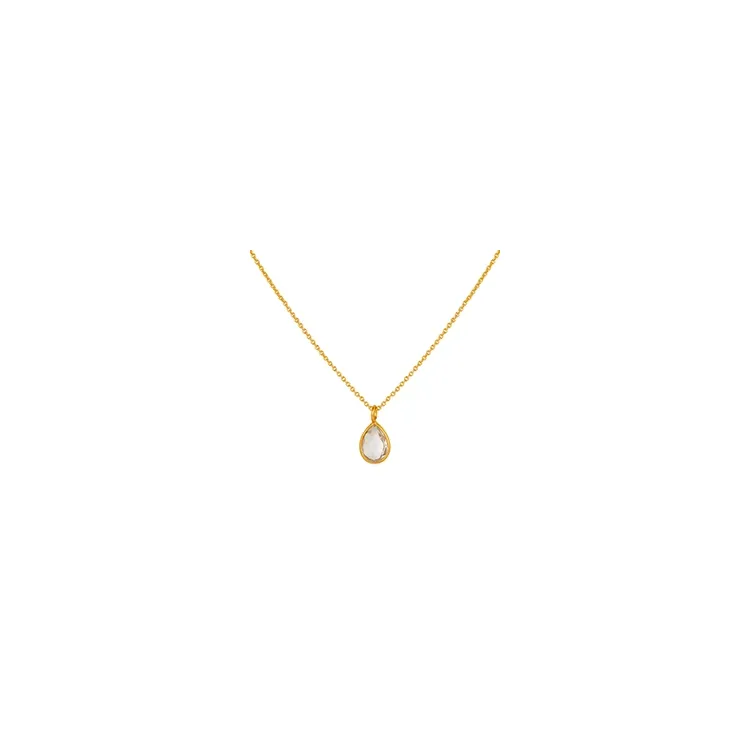 druppel kwarts ketting in verguld sterlingzilver met hanger in verguld sterlingzilver