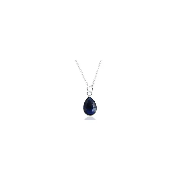 Druppel blauwe ketting in zilver met hanger in zilver