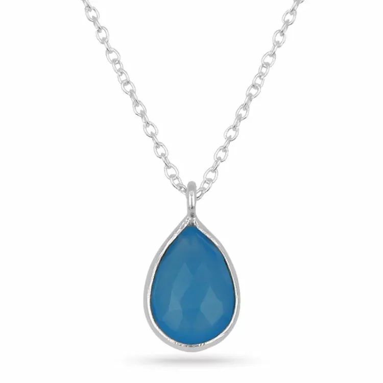 Blauwe ketting in zilver met hanger in zilver