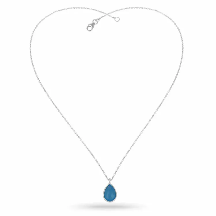 Blauwe ketting in zilver met hanger in zilver