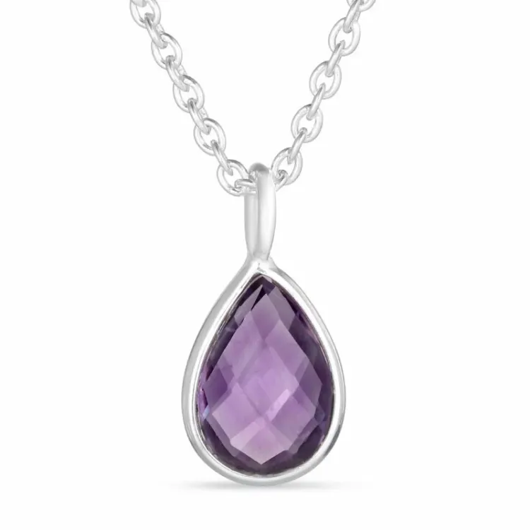 paarse amethist ketting in zilver met hanger in zilver - Loom Stones