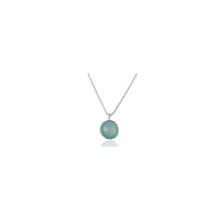 Rond blauwe ketting in zilver met hanger in zilver