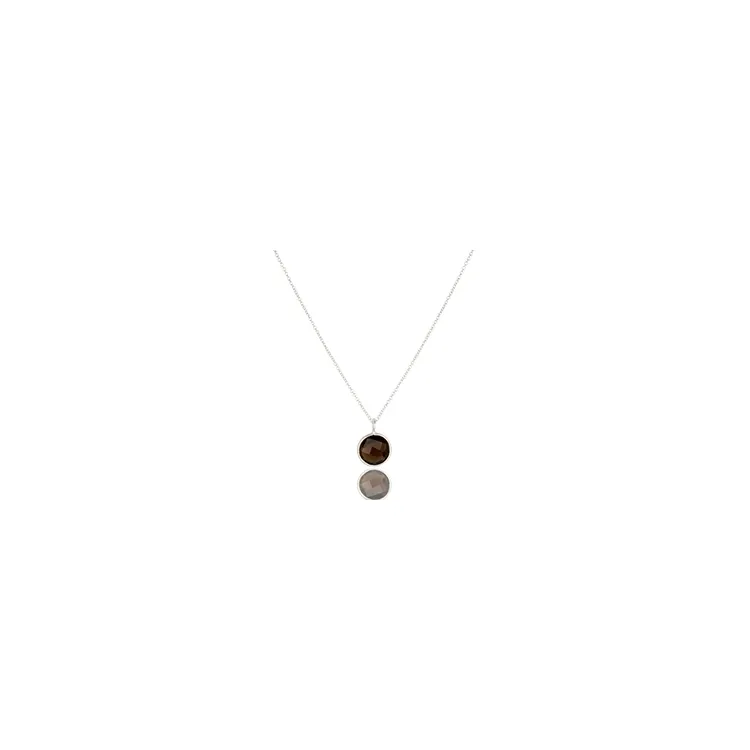 Rond bruin topaas ketting in zilver met hanger in zilver