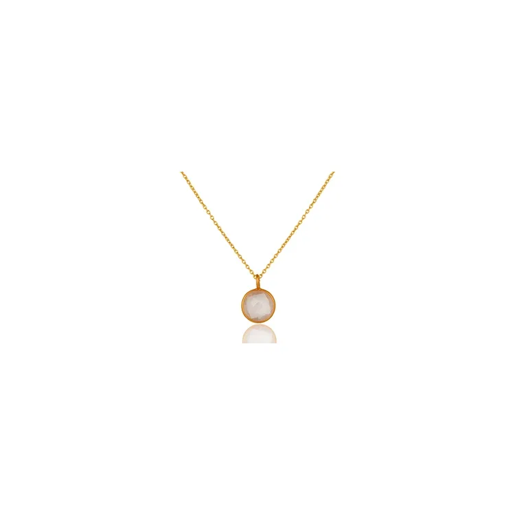 Rond kwarts ketting in verguld sterlingzilver met hanger in verguld sterlingzilver