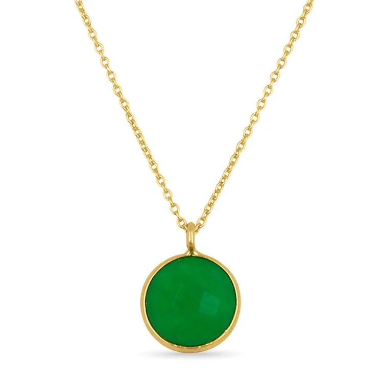 Rond groen ketting in verguld sterlingzilver met hanger in verguld sterlingzilver