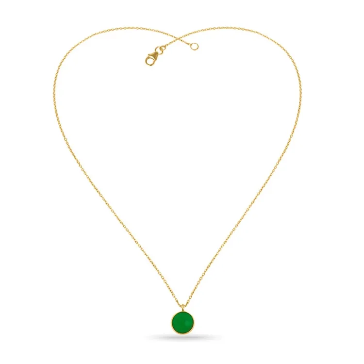 Rond groen ketting in verguld sterlingzilver met hanger in verguld sterlingzilver