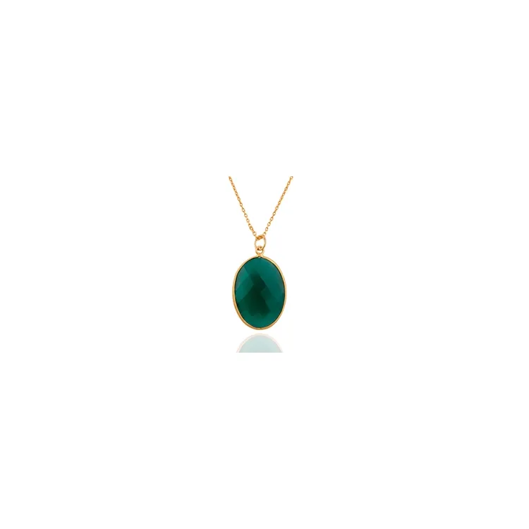 Ovale groen ketting in verguld sterlingzilver met hanger in verguld sterlingzilver