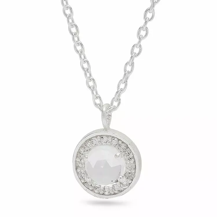 Rond kwarts ketting in zilver met hanger in zilver