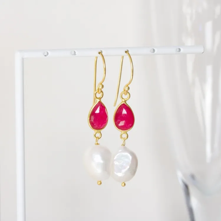 Pink oorbellen in verguld sterlingzilver