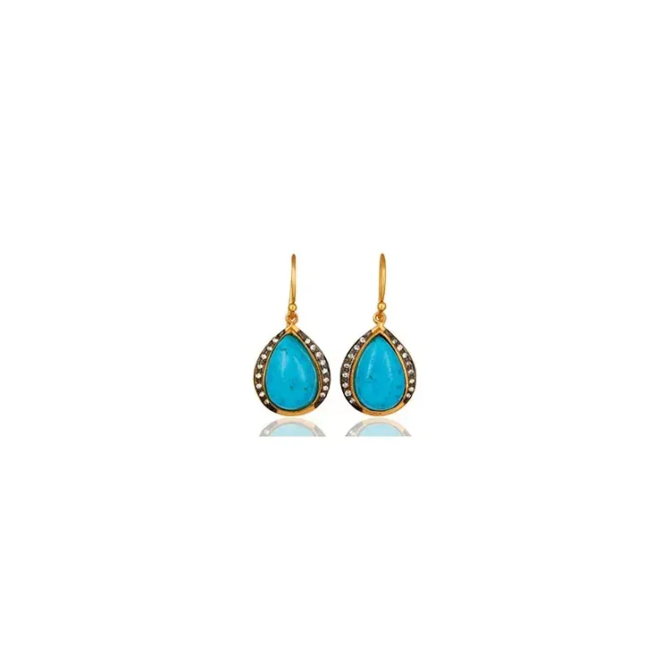 Blauwe oorbellen in verguld sterlingzilver met geoxideerd sterlingzilver