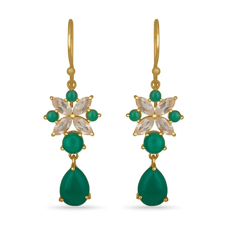 Echt groene onyx oorbellen in verguld sterlingzilver