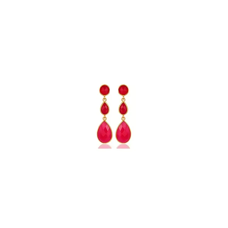Lange pink caledoniet oorbellen in verguld sterlingzilver