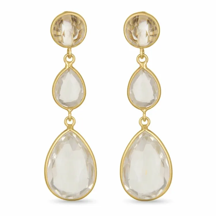 druppelvormig witte kwarts oorbellen in verguld sterlingzilver - Loom Stones