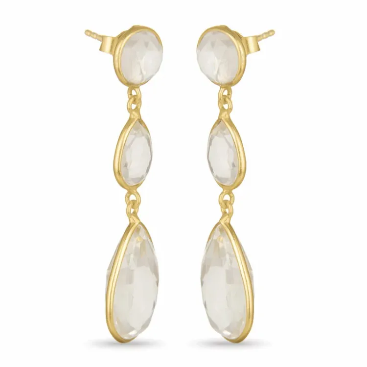 druppelvormig witte kwarts oorbellen in verguld sterlingzilver - Loom Stones