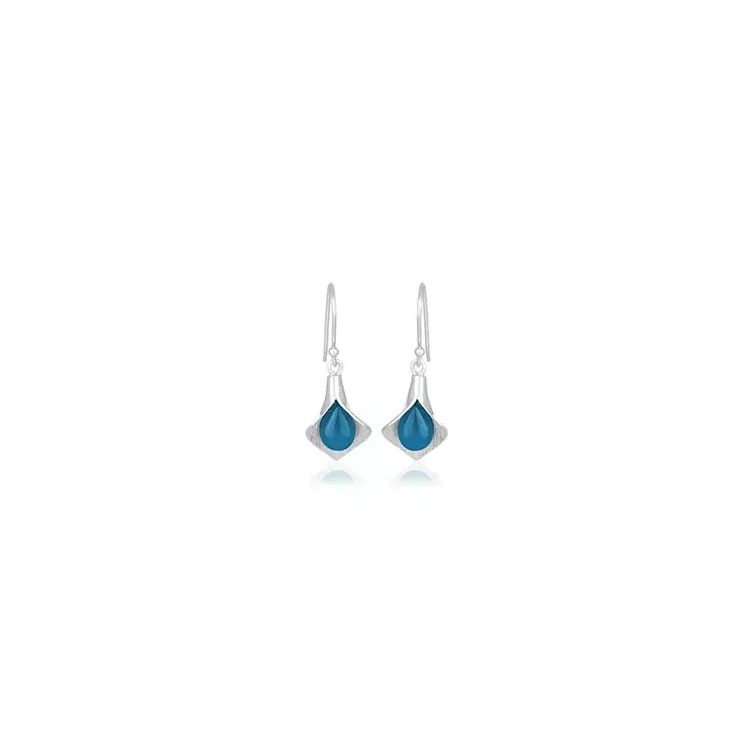 Blad blauwe caledoniet oorbellen in zilver