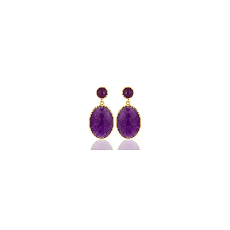 ovaal paarse oorbellen in verguld sterlingzilver - Loom Stones