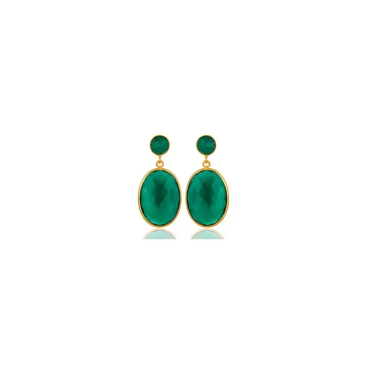 ovaal onyx oorbellen in verguld sterlingzilver - Loom Stones