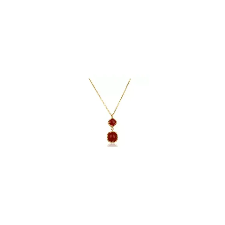 Vierkant carneliaan hanger met ketting in verguld sterlingzilver met hanger in verguld sterlingzilver