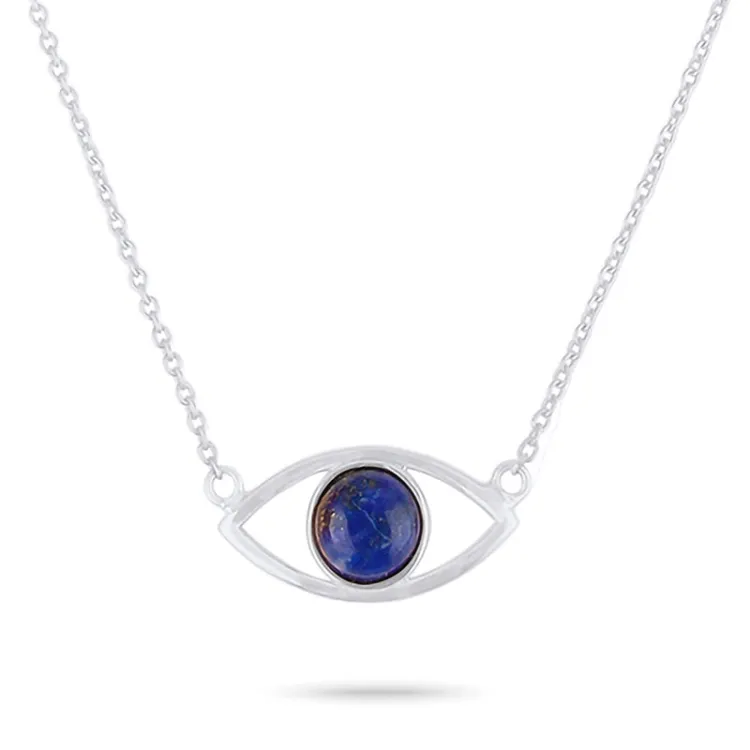 Evil eye lazuursteen hanger met ketting in zilver met hanger in zilver