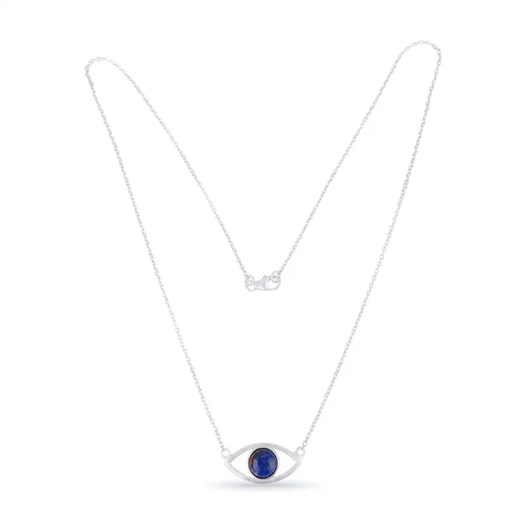 Evil eye lazuursteen hanger met ketting in zilver met hanger in zilver