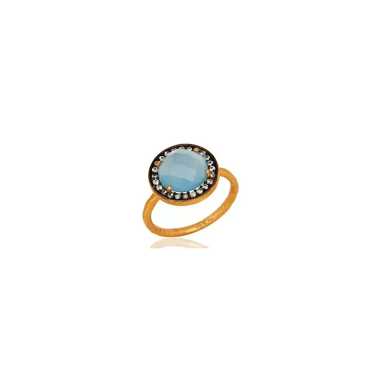 blauwe ring in verguld sterlingzilver met geoxideerd sterlingzilver