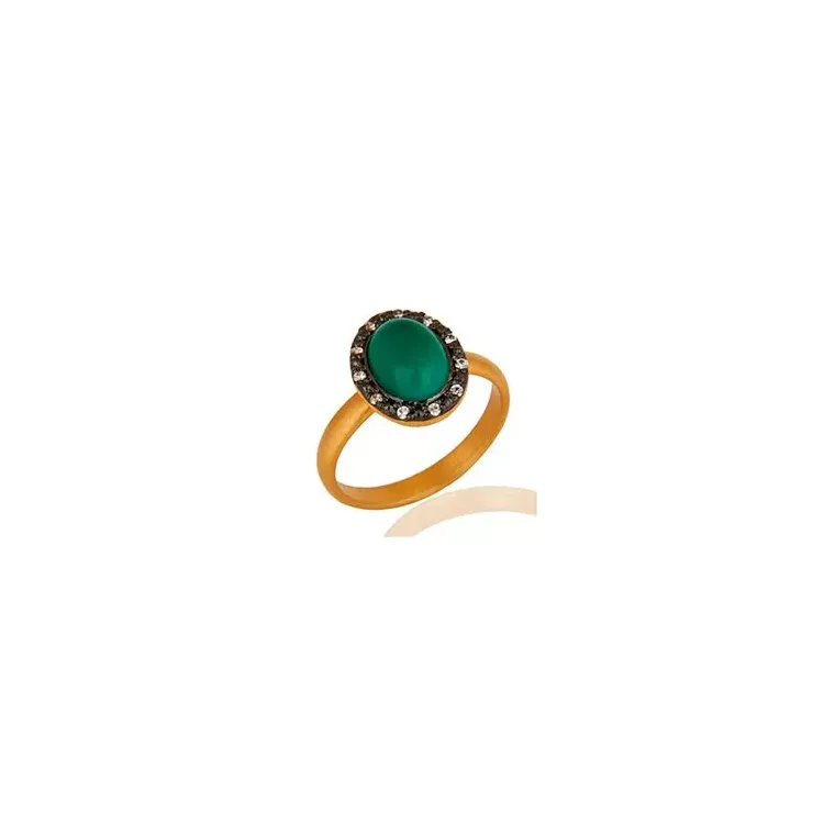 Glanzend groen onyx ring in verguld sterlingzilver met geoxideerd sterlingzilver