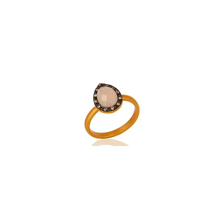 druppel caledoniet ring in verguld sterlingzilver met geoxideerd sterlingzilver