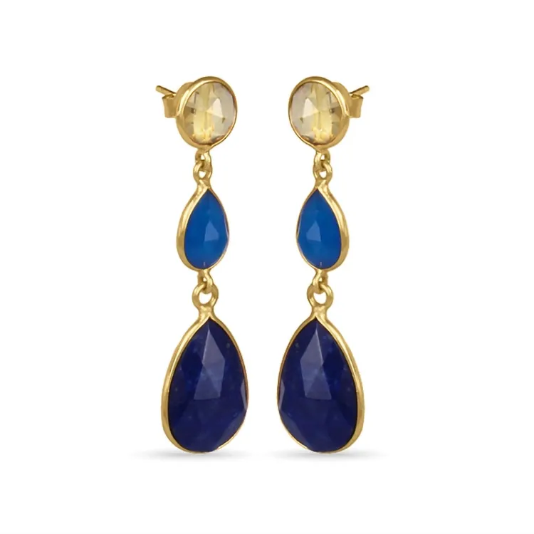 lange druppel oorbellen in verguld sterlingzilver - Loom Stones