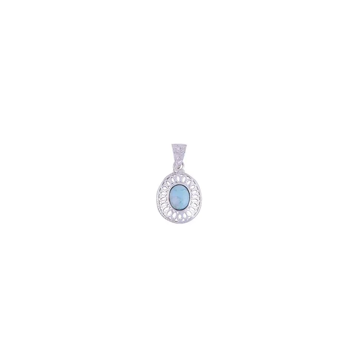 Ovaal blauwe hanger in zilver
