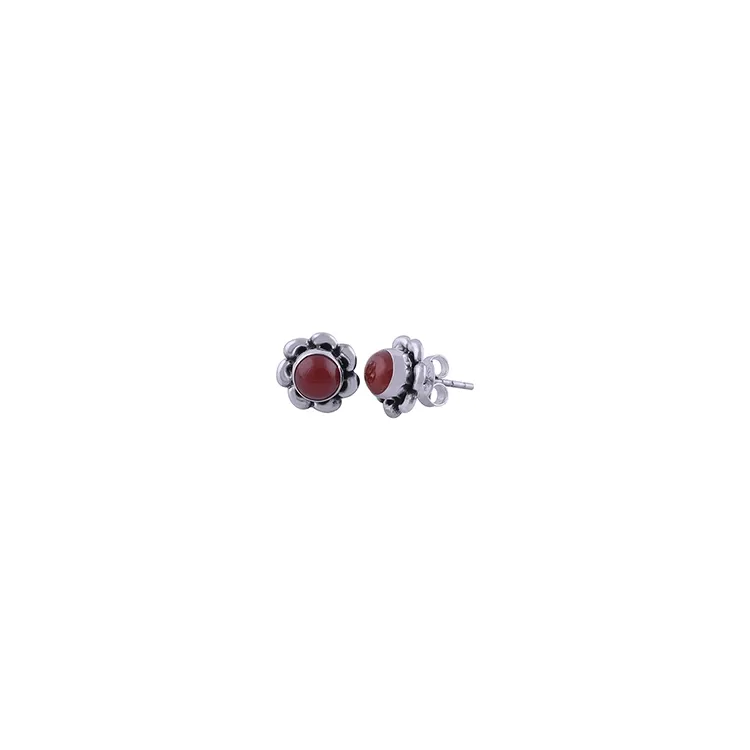 Bloem oorsteker in geoxideerd sterlingzilver