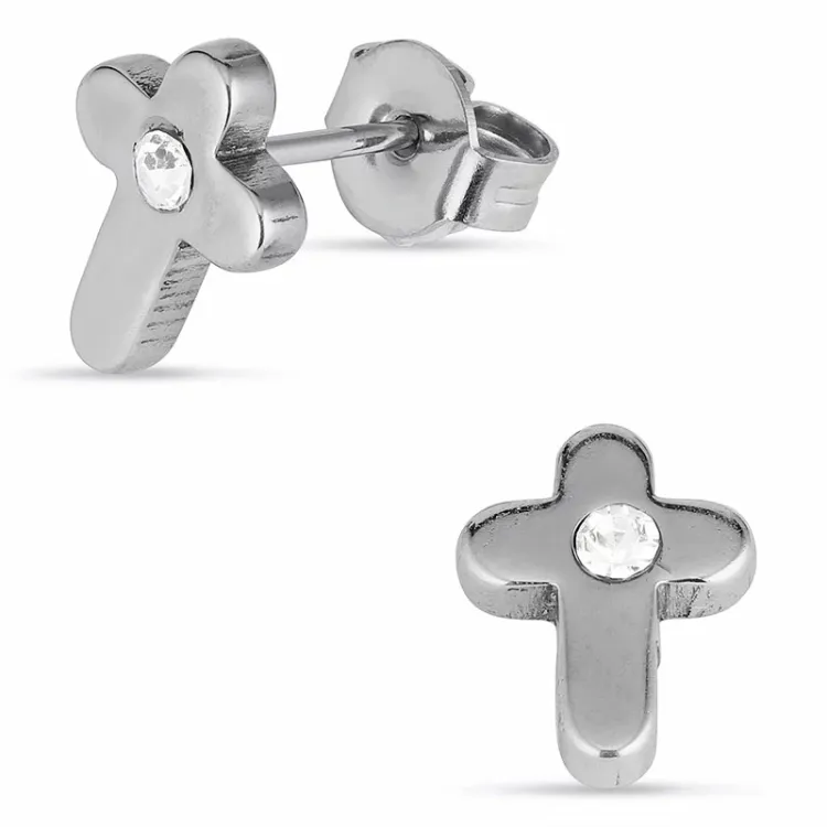 kruis oorsteker in geoxideerd sterlingzilver
