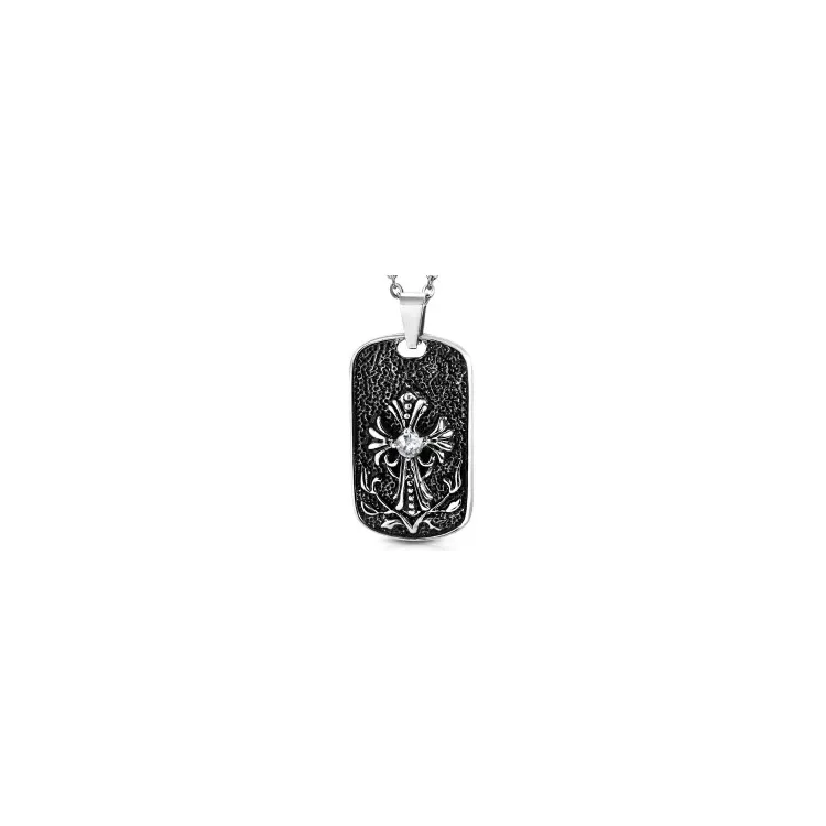 Fleur de lis kruis zirkoon hanger in staal