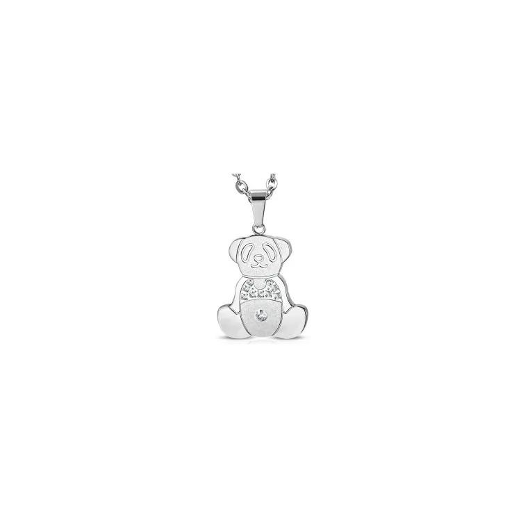 teddybeer zirkoon hanger in staal