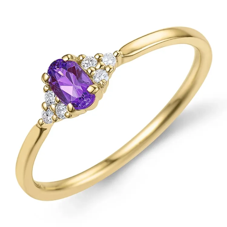 amethist diamant ring in 9 karaat goud 0,25 ct 0,06 ct - Simple Diamonds