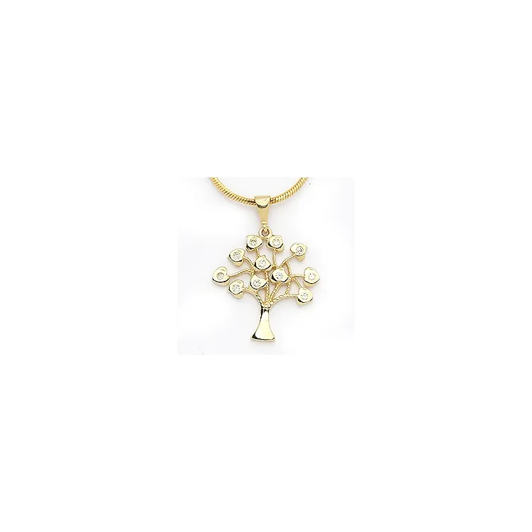 19 mm boom van het leven witte zirkoon hanger in 14 karaat goud