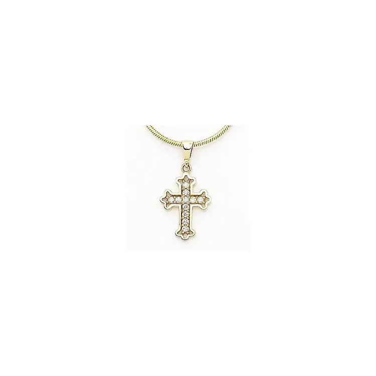 Fleur de lis kruis zirkoon hanger in 14 karaat goud