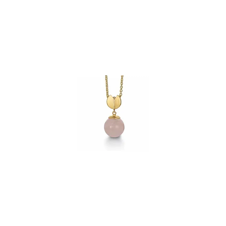 Kranz en Ziegler kwarts hanger met ketting in verguld sterlingzilver roze kwarts